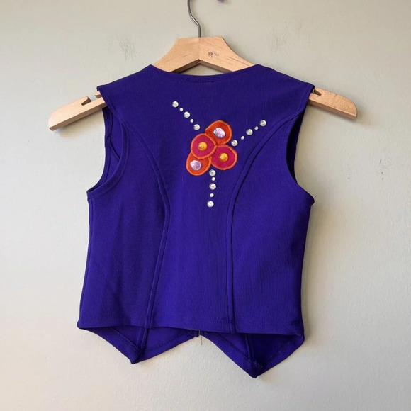 Vintage F.T.W.W. Girls Sleeveless Embroidered Vest Purple Embellished Size M‎ - Picture 3 of 3
